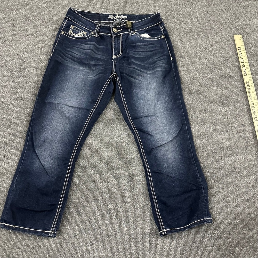 Love Indigo Jeans Womens Size 4 Dark Wash Cropped Rayon Blend Embroidered Capri